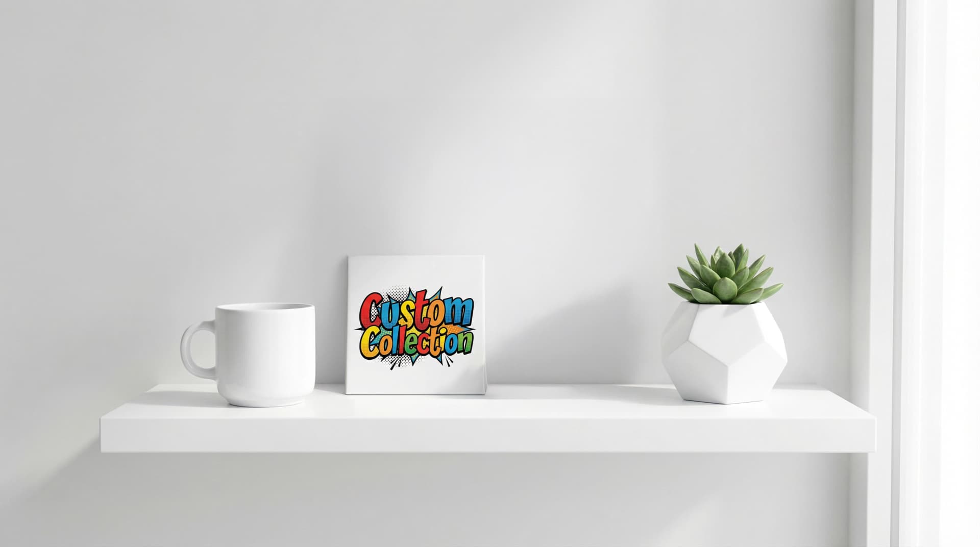 Collection of custom ceramic art tiles in different styles including Pop Art, Delft Blue, and Sketch, displayed next to a coffee cup for scale