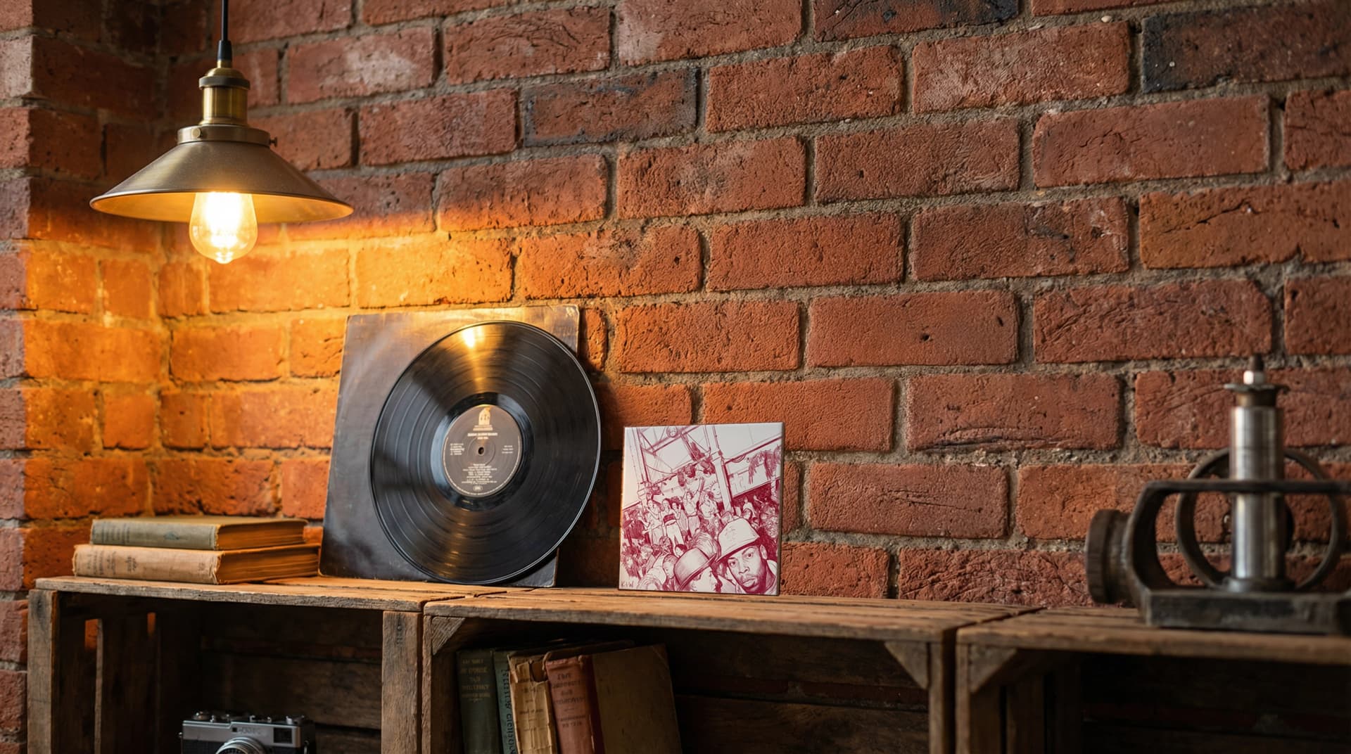 Collection of Manchester-themed ceramic art tiles displayed on a brick wall including Hacienda, Liam Gallagher, and United 99 designs