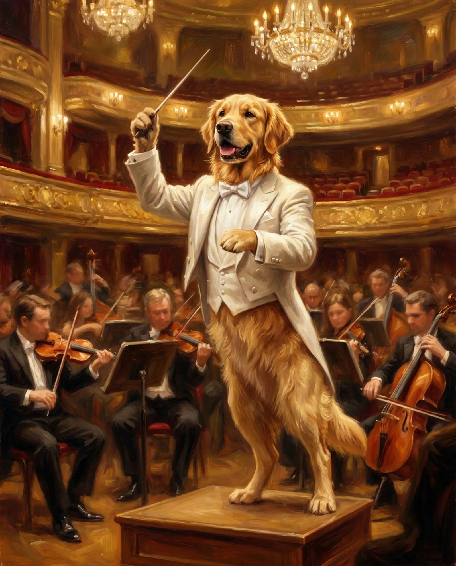 The Conductor — White tie, baton up, the whole hall holding its breath.