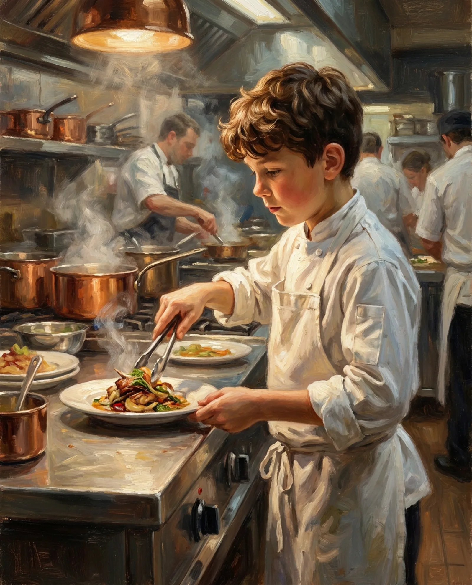 Your child, in the kitchen.