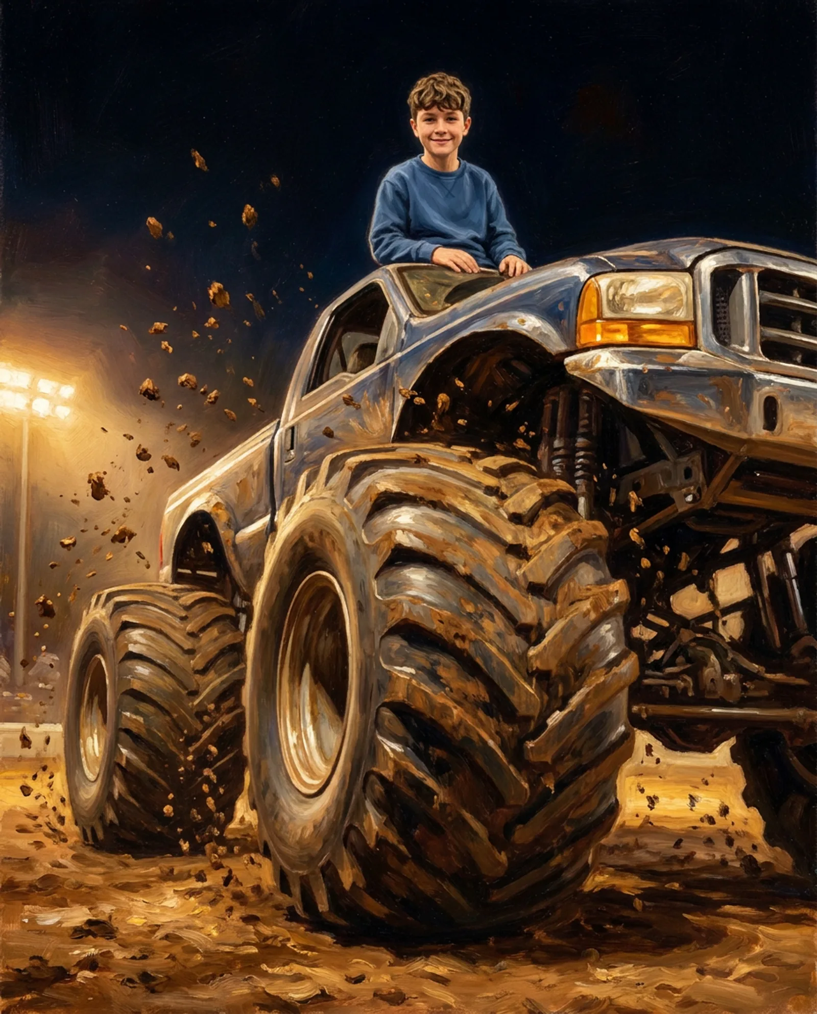 Your child, on the monster truck.