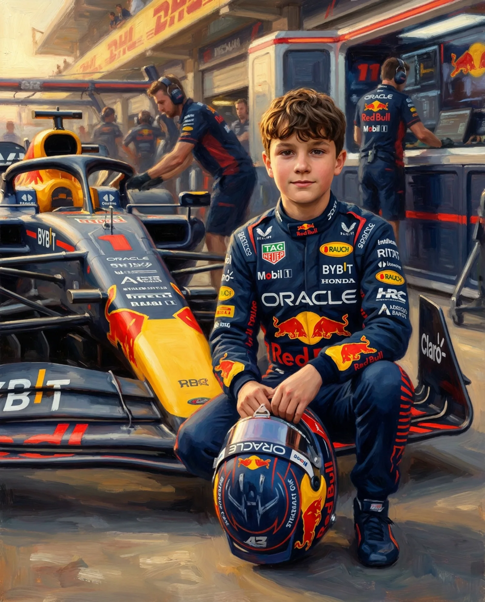 Your child, with the navy car.