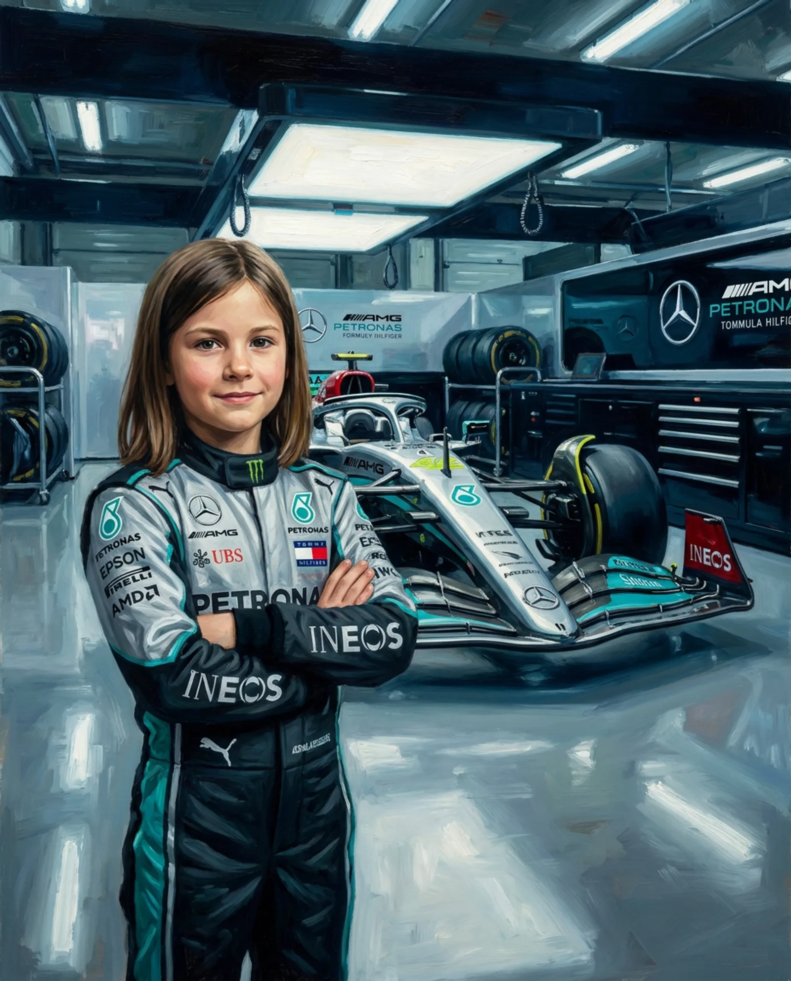 Your child, with the silver car.