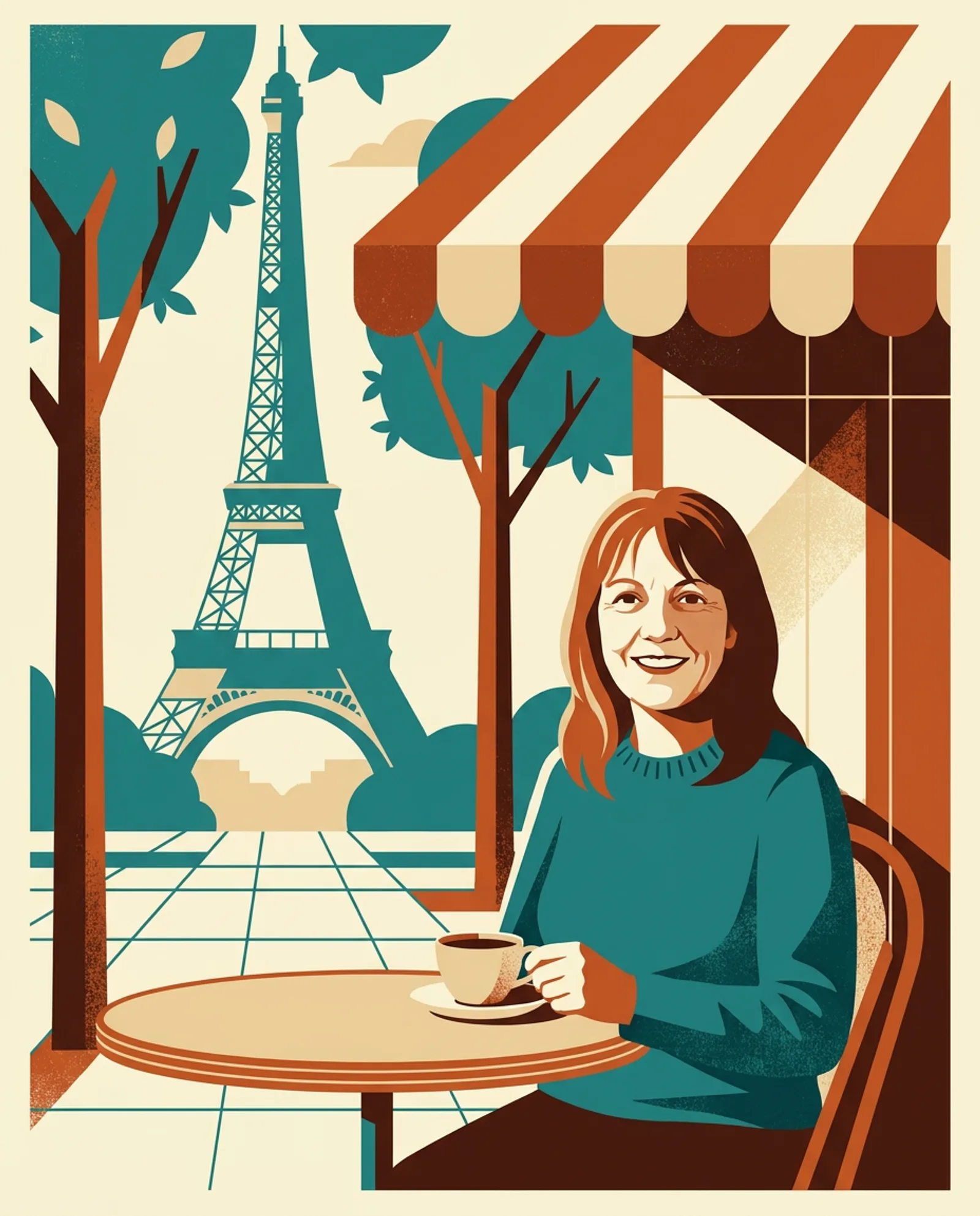 Paris — A pavement table, a coffee, and the tower behind.