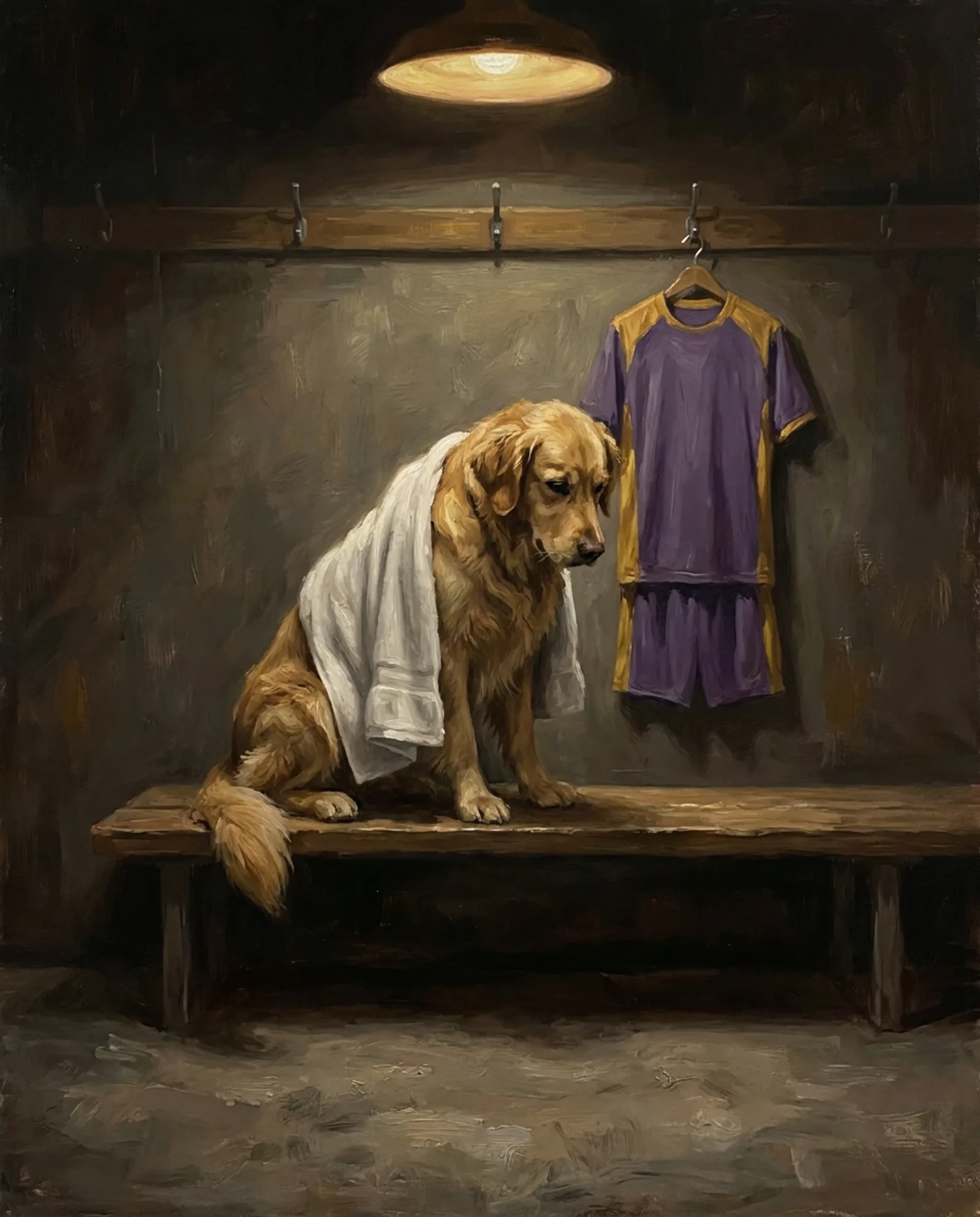 The Locker Room — One light, one bench, and the quiet after something enormous.