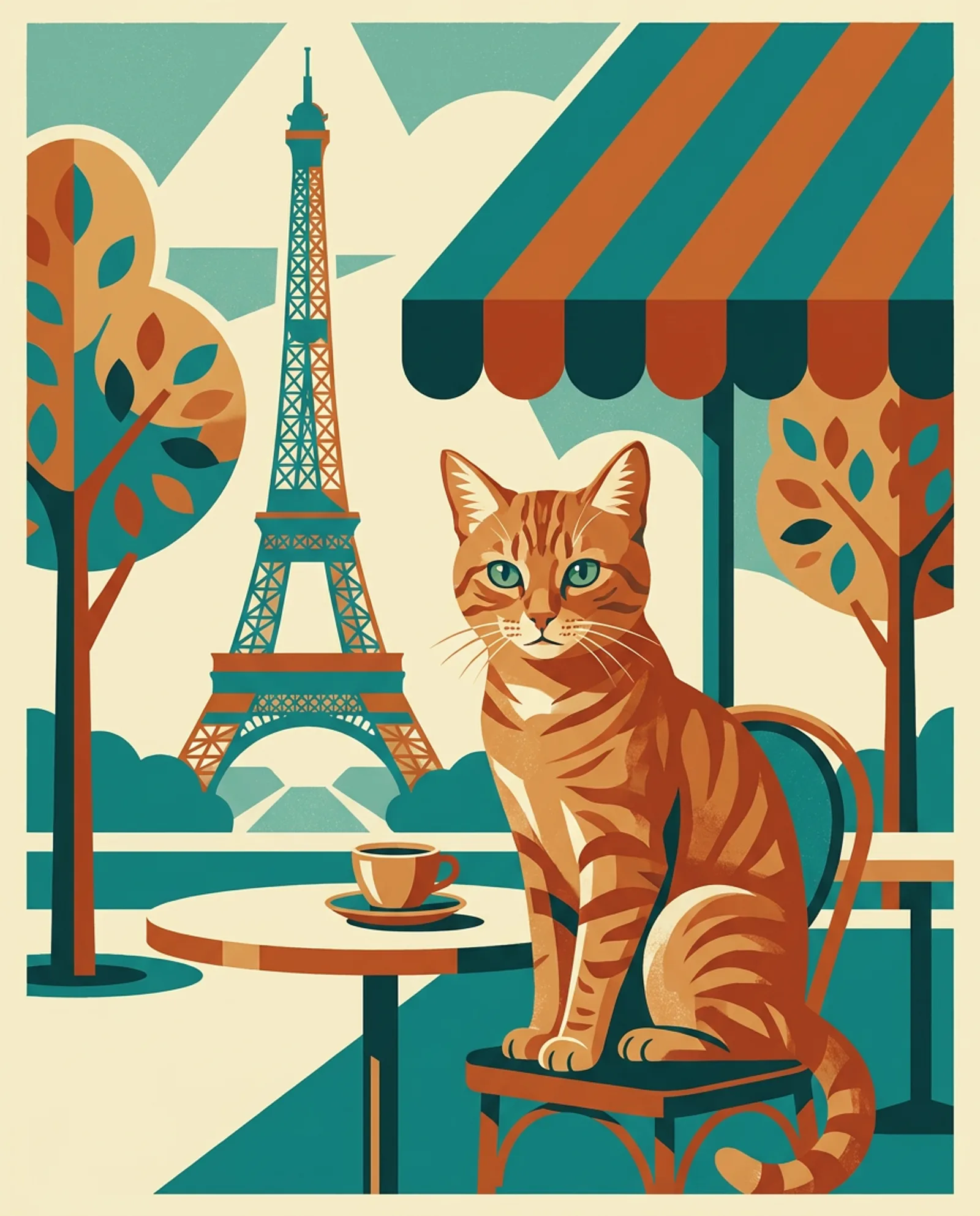 Paris — A pavement table, a coffee, and the tower behind.