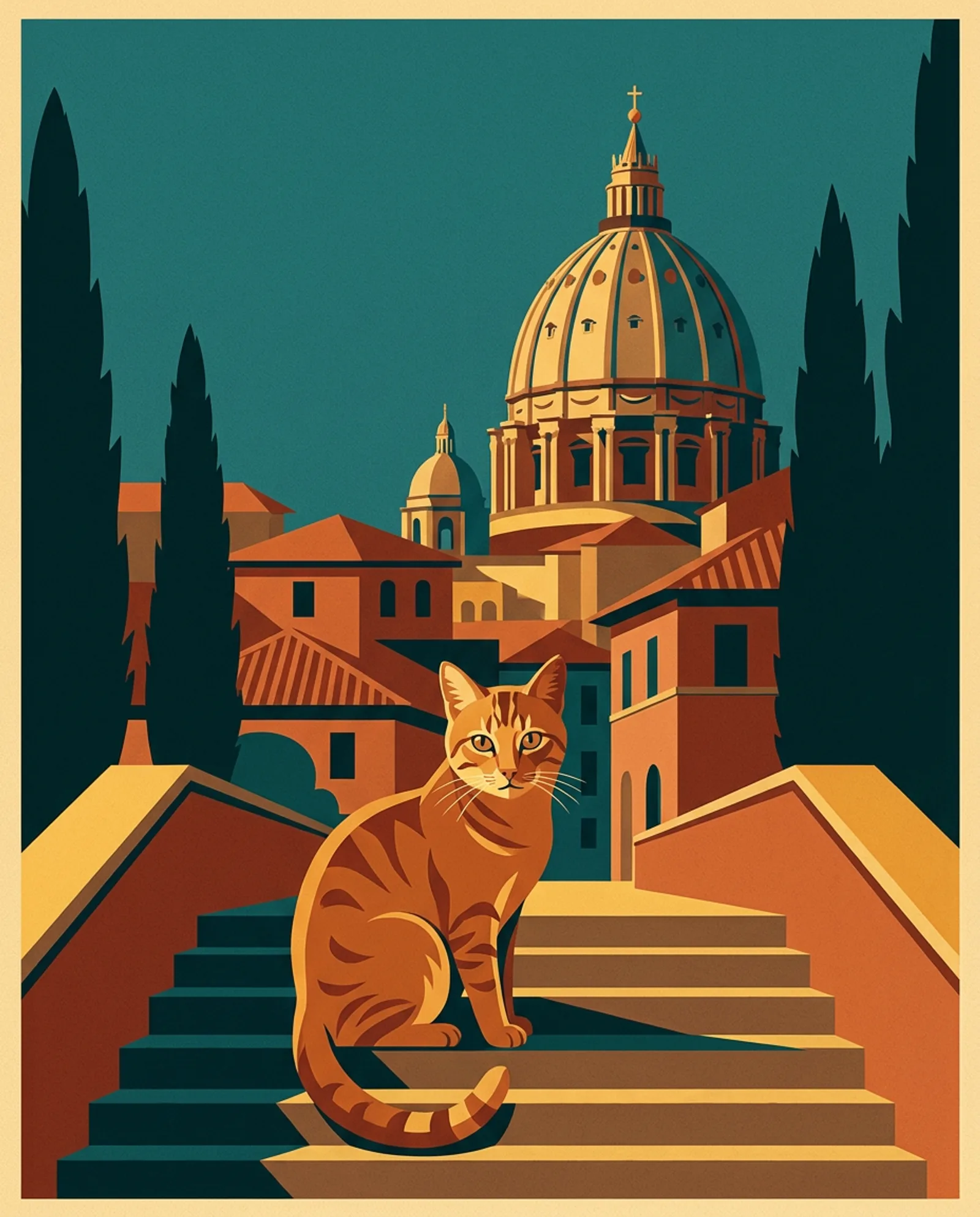 Rome — The Spanish Steps, terracotta rooftops and a great dome behind.