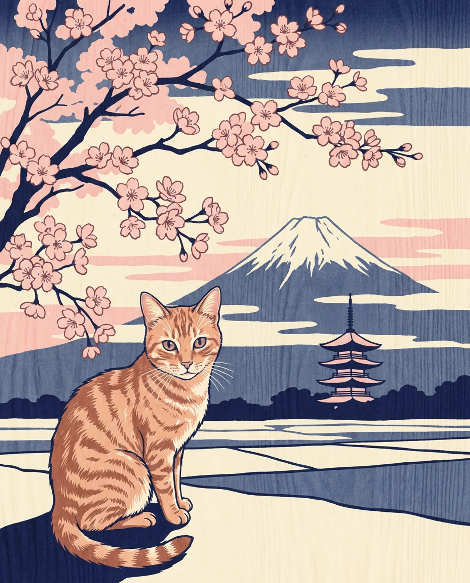 Tokyo — Cherry blossom, a pagoda and a snow-capped volcano beyond.
