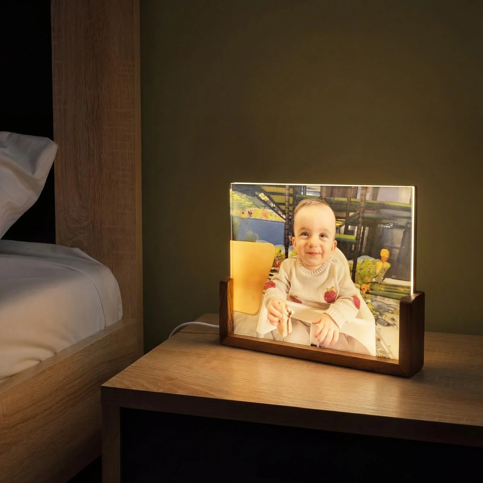Acrylic Photo Mood Light - Dark Wood U Frame Landscape - personalised gift