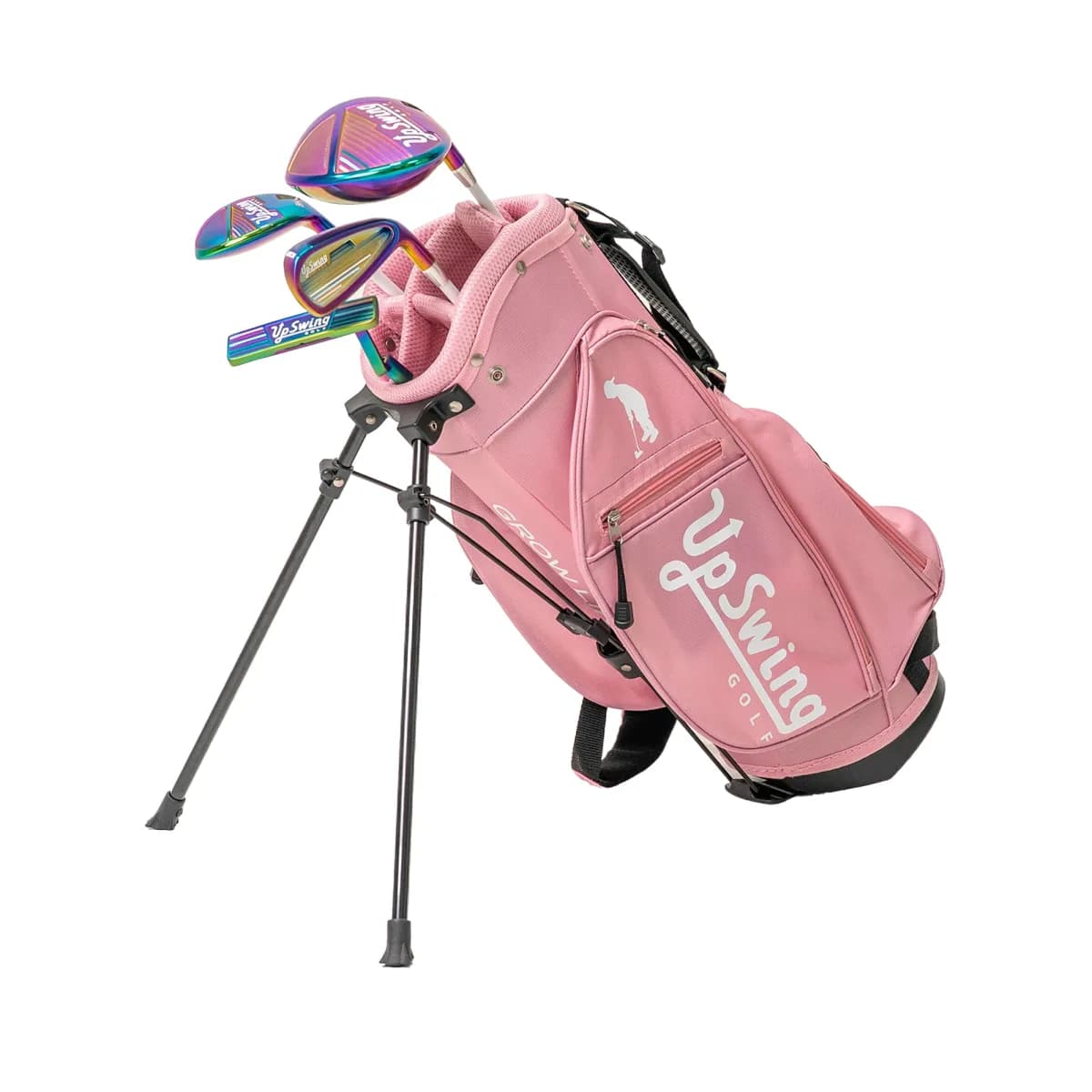 Upswing Junior set in the iridescent Galaxy finish, with the pink stand bag